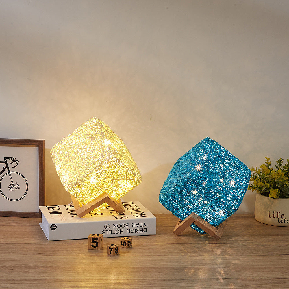 Rattan LED Square Lamp - Lia's Room