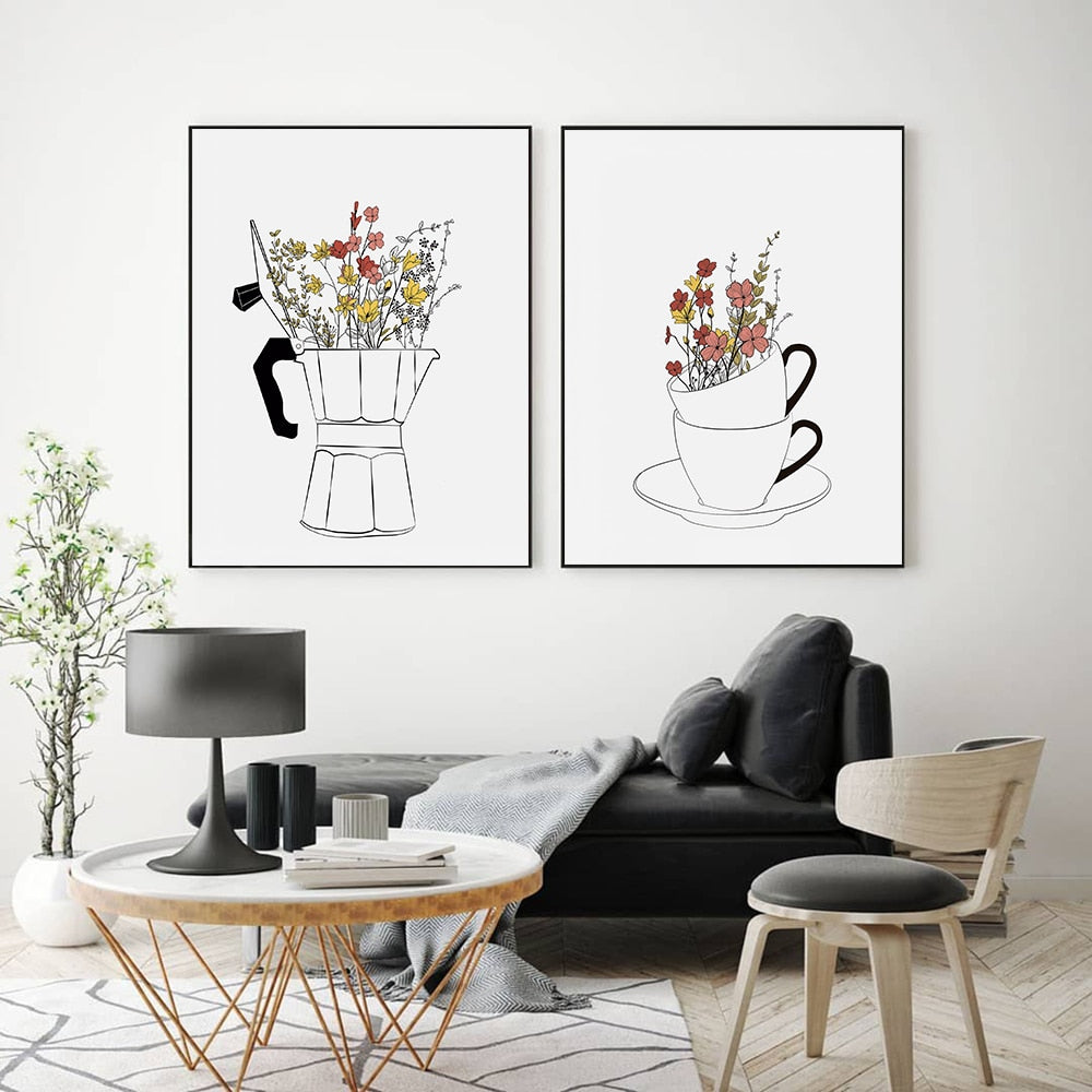 Coffee Lover Canvas Painting Cups - Lia's Room