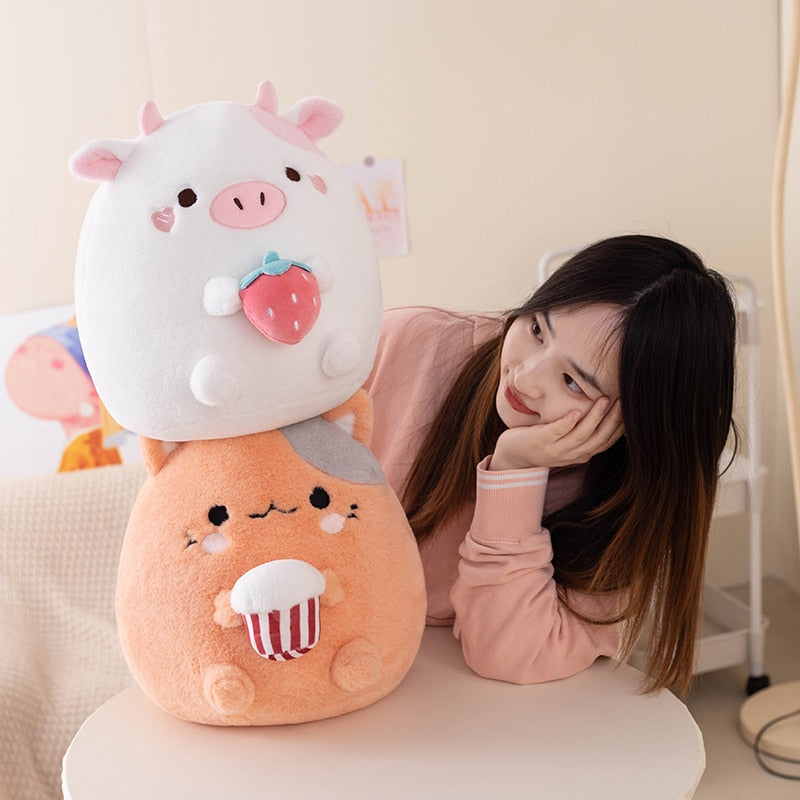 Popcorn Cat & Strawberry Cow Plush - Lia's Room