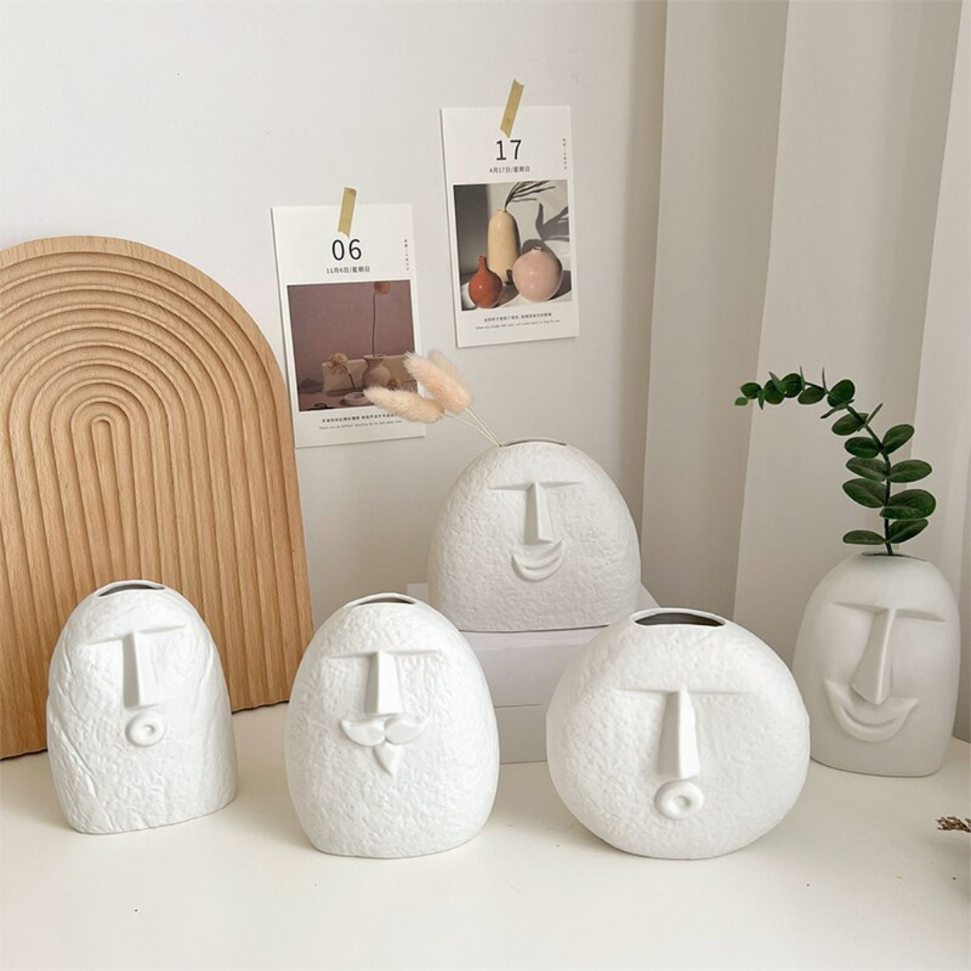 Nordic Bloom: Ceramic Vase with Sculpted Face - Lia's Room