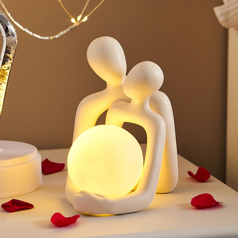 Captivating Couple Sculpture with Luminous Ball - Lia's Room