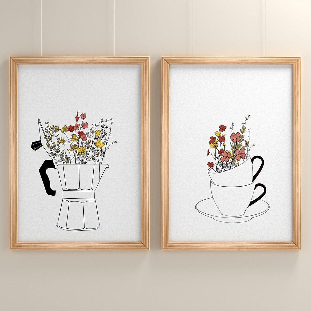 Coffee Lover Canvas Painting Cups - Lia's Room