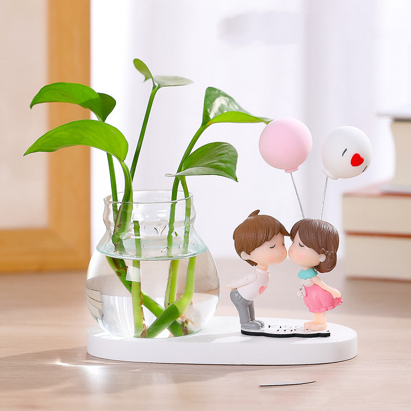 Couple Glass Vase Arrangement Ornament Water Grow Flowers - Lia's Room