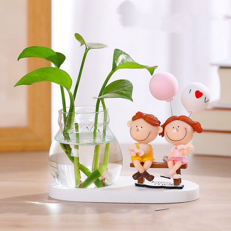 Couple Glass Vase Arrangement Ornament Water Grow Flowers - Lia's Room