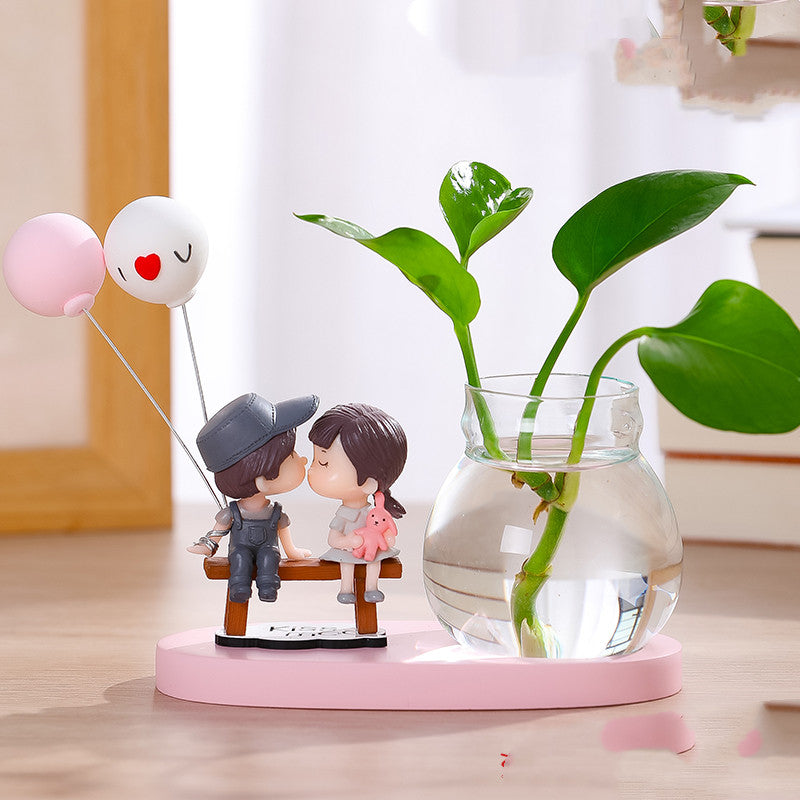 Couple Glass Vase Arrangement Ornament Water Grow Flowers - Lia's Room