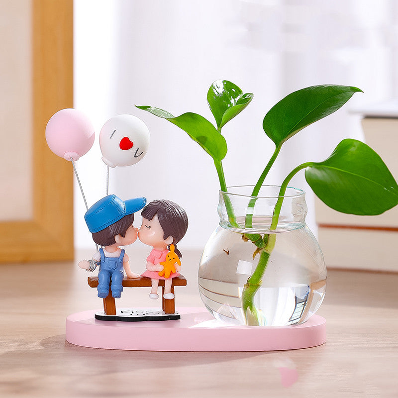 Couple Glass Vase Arrangement Ornament Water Grow Flowers - Lia's Room